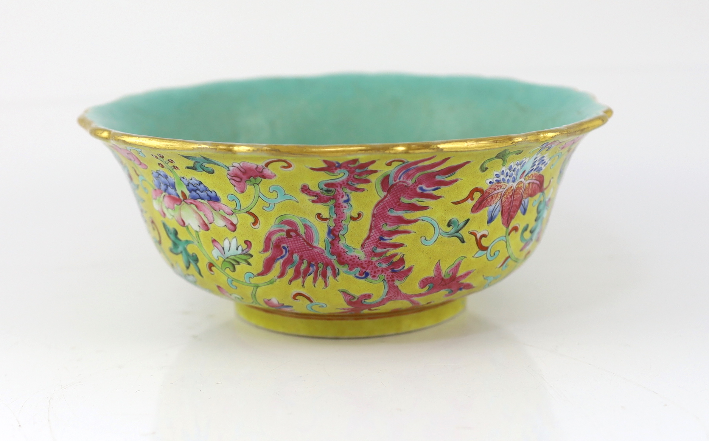 A Chinese yellow ground ‘phoenix’ bowl, Daoguang mark and of the period (1821-50)